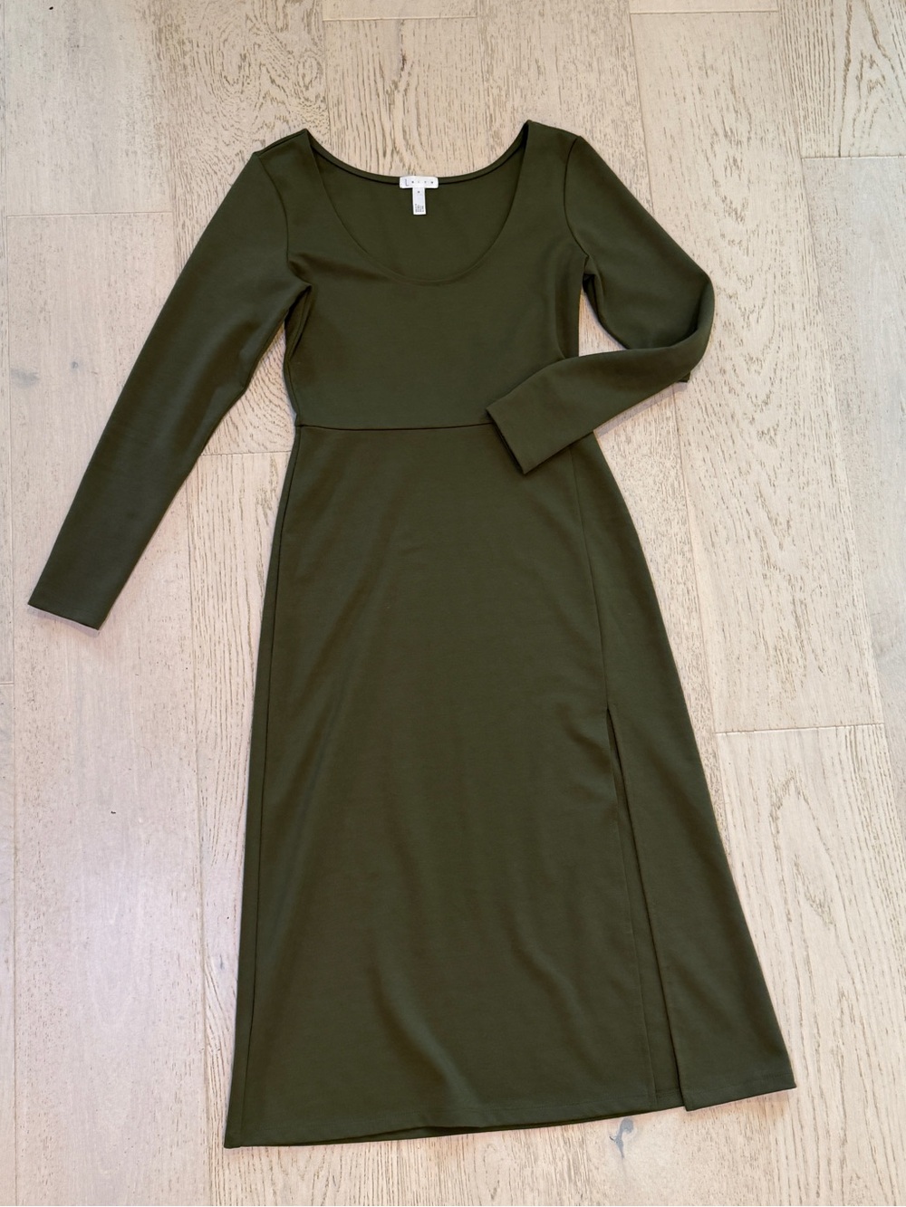 Leith Olive Green Long Sleeve Scoop Neck Midi Dress Size Medium